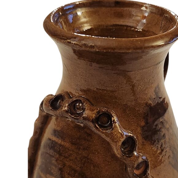Vintage Handmade Pottery Pitcher Signed Brown Glazed Ceramic Jug Rustic Decor 5” - Picture 8 of 8